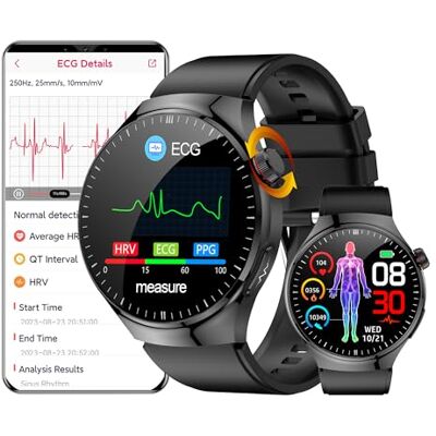 DigiKuber ECG Montre Connectée Intelligente Homme Femme, 1,3" Rond IP68 Étanche Smartwatch avec Podomètre HR SPO2 Moniteur de Pression Artérielle de Sommeil Message pour Android iOS DigiKuber ECG Montre Connectée Intelligente Homme Femme, 1,3" Rond IP68 Étanche Smartwatch avec Podomètre HR SPO2 Moniteur de Pression Artérielle de Sommeil Message pour Android iOS