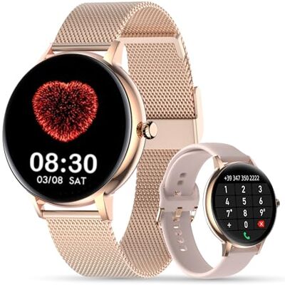 LUNIQUESHOP Montre Connectée LSCALL Femme Appel Bluetooth Smartwatch 2 Bracelets Tensiometre Sommeil Fréquence Cardiaque SpO2 Podometre Assistant Musique smartwatch pour iOS Android Or Rose 1.7 LUNIQUESHOP Montre Connectée LSCALL Femme Appel Bluetooth Smartwatch 2 Bracelets Tensiometre Sommeil Fréquence Cardiaque SpO2 Podometre Assistant Musique smartwatch pour iOS Android Or Rose 1.7