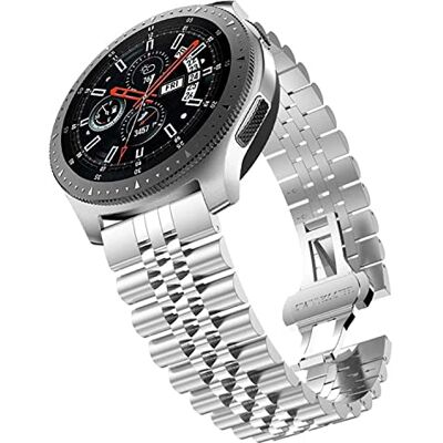 Cadorabo Bracelet en acier inoxydable 22mm compatible avec Samsung Galaxy Gear S3 / Gear 2 en ARGENT Bracelet de remplacement pour Huawei Watch GT pour Watch 2 Pro pour Ticwatch Pro uvm Cadorabo Bracelet en acier inoxydable 22mm compatible avec Samsung Galaxy Gear S3 / Gear 2 en ARGENT Bracelet de remplacement pour Huawei Watch GT pour Watch 2 Pro pour Ticwatch Pro uvm