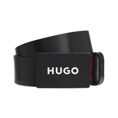 HUGO Gilao-Z Sz35 Ceinture en cuir pour homme avec boucle plaque de marque, 002 noir, 105 HUGO Gilao-Z Sz35 Ceinture en cuir pour homme avec boucle plaque de marque, 002 noir, 105