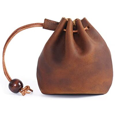 MiOYOOW Sac à cordon de serrage, mini porte-monnaie médiéval en cuir de vache avec cordon de serrage pour hommes, femmes, adultes, étudiants, marron, Classique MiOYOOW Sac à cordon de serrage, mini porte-monnaie médiéval en cuir de vache avec cordon de serrage pour hommes, femmes, adultes, étudiants, marron, Classique