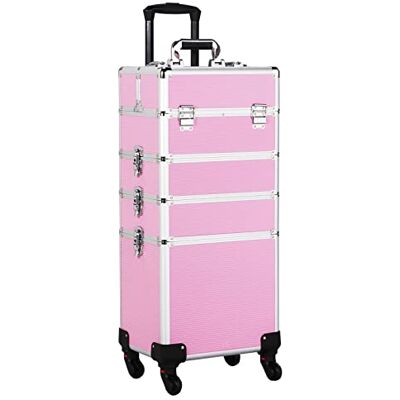 Yaheetech Valise de Maquillage Professionnel Boîte à Bijoux Multifonction 4 en 1 avec Roulettes 360° 34 x 25.5 x 80.2 cm Rose Yaheetech Valise de Maquillage Professionnel Boîte à Bijoux Multifonction 4 en 1 avec Roulettes 360° 34 x 25.5 x 80.2 cm Rose