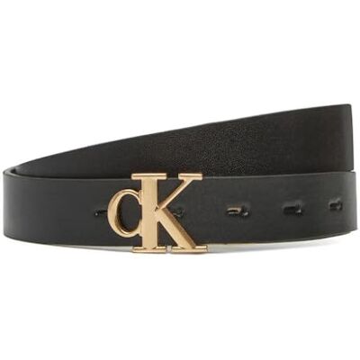Calvin Ceinture femme Monogram Plaque Buckle 2,5 cm réversible, Noir (Black/Ck Light Gold), 100 Calvin Ceinture femme Monogram Plaque Buckle 2,5 cm réversible, Noir (Black/Ck Light Gold), 100