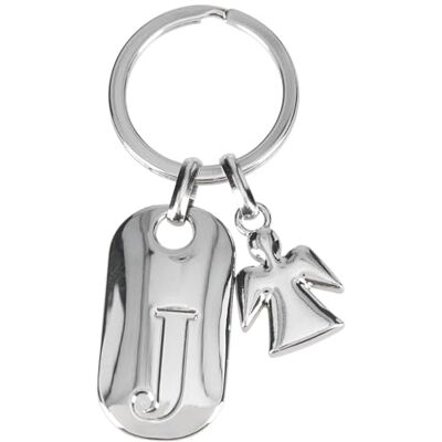Depesche 11800-011 Porte-clés argenté avec lettre J et ange gardien en alliage de zinc avec pochette en velours colorée, argenté, Einheitsgröße Depesche 11800-011 Porte-clés argenté avec lettre J et ange gardien en alliage de zinc avec pochette en velours colorée, argenté, Einheitsgröße