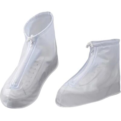 JBJYGSG Housses de chaussures imperméables antidérapantes en PVC réglables avec fermeture éclair et cordon de serrage pour hommes, femmes et enfants., blanc, XL JBJYGSG Housses de chaussures imperméables antidérapantes en PVC réglables avec fermeture éclair et cordon de serrage pour hommes, femmes et enfants., blanc, XL