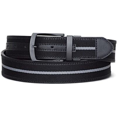 Nautica Men Reversible Casual and Dress Belts with Metal Buckle, Signature Logo-Black Ribbon/Leather, 40 Nautica Men Reversible Casual and Dress Belts with Metal Buckle, Signature Logo-Black Ribbon/Leather, 40