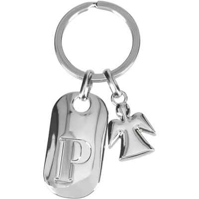 Depesche 11800-019 Porte-clés argenté avec lettre P et ange gardien, alliage de zinc, pochette en velours colorée incluse, argenté, Einheitsgröße Depesche 11800-019 Porte-clés argenté avec lettre P et ange gardien, alliage de zinc, pochette en velours colorée incluse, argenté, Einheitsgröße