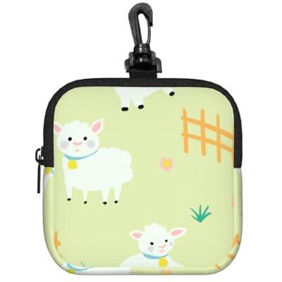Poadnly Joli motif de mouton de dessin animé, sac de rangement carré à fermeture éclair, porte-monnaie en néoprène, petit portefeuille, pochette à monnaie, porte-monnaie Poadnly Joli motif de mouton de dessin animé, sac de rangement carré à fermeture éclair, porte-monnaie en néoprène, petit portefeuille, pochette à monnaie, porte-monnaie