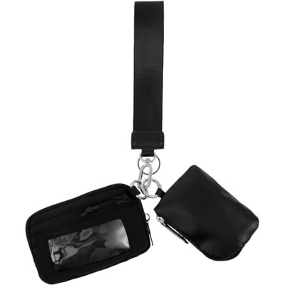 Deuson Bracelet porte-monnaie porte-clés, nylon 2 en 1, mini portefeuille, petit portefeuille pour femme, double poche, porte-monnaie pour voyage, Noir, A Deuson Bracelet porte-monnaie porte-clés, nylon 2 en 1, mini portefeuille, petit portefeuille pour femme, double poche, porte-monnaie pour voyage, Noir, A