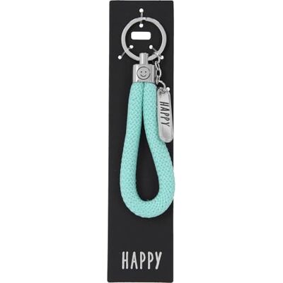 Depesche 11807-078 Porte-clés avec boucle ronde en tissu Turquoise + pendentif en métal Inscription Happy Depesche 11807-078 Porte-clés avec boucle ronde en tissu Turquoise + pendentif en métal Inscription Happy
