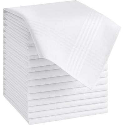 DUDU N GIRLIE Lot de 12 mouchoirs blancs pour homme en coton de qualité avec bordure en satin 100% coton doux, blanc, 12 Count (Pack of 1) DUDU N GIRLIE Lot de 12 mouchoirs blancs pour homme en coton de qualité avec bordure en satin 100% coton doux, blanc, 12 Count (Pack of 1)