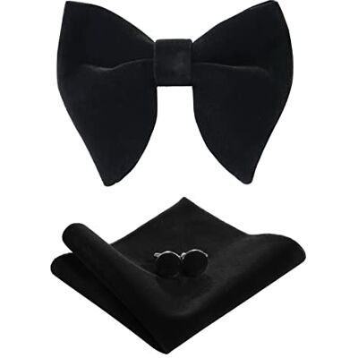 PACGOTH Bow Ties for Men Pre-Tie Bow Tie Vintage Tuxedo Oversized Velvet Bowtie Cufflinks Pocket Square Sets for Wedding & Party with gift Box (Black) PACGOTH Bow Ties for Men Pre-Tie Bow Tie Vintage Tuxedo Oversized Velvet Bowtie Cufflinks Pocket Square Sets for Wedding & Party with gift Box (Black)