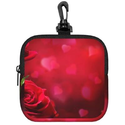 Poadnly Sac de rangement carré à fermeture éclair en néoprène avec imprimé rose rouge, petit portefeuille, pochette à monnaie Poadnly Sac de rangement carré à fermeture éclair en néoprène avec imprimé rose rouge, petit portefeuille, pochette à monnaie