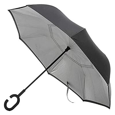 InnovaGoods Parapluie réversible avec poignée mains libres, Noir/gris, 81 cm, Parapluie classique InnovaGoods Parapluie réversible avec poignée mains libres, Noir/gris, 81 cm, Parapluie classique