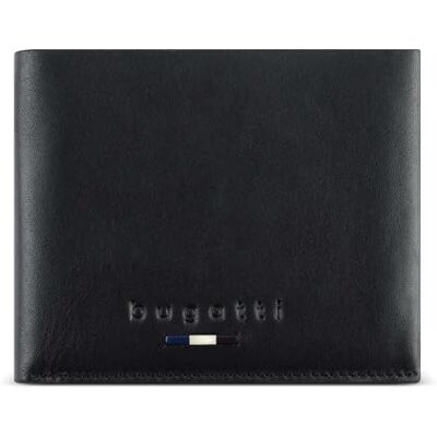 bugatti Romeo Portefeuille entièrement en cuir, protection RFID, poche pour monnaie avec drapeau , noir bugatti Romeo Portefeuille entièrement en cuir, protection RFID, poche pour monnaie avec drapeau , noir