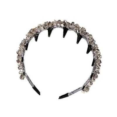 Fanjubei Chouchou en cristal pour femme avec perles dentées et anneau noir + cristal Fanjubei Chouchou en cristal pour femme avec perles dentées et anneau noir + cristal