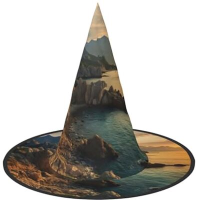 HDSKFNS Chapeau de sorcière avec imprimé pierres, océan, lever de soleil, montagne, Halloween, chapeau de sorcière pour les fêtes, accessoire parfait pour les costumes, les fêtes de fin d'année HDSKFNS Chapeau de sorcière avec imprimé pierres, océan, lever de soleil, montagne, Halloween, chapeau de sorcière pour les fêtes, accessoire parfait pour les costumes, les fêtes de fin d'année