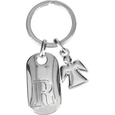 Depesche 11800-020 Porte-clés argenté avec lettre R et ange gardien, alliage de zinc, pochette en velours colorée incluse, argenté, Einheitsgröße Depesche 11800-020 Porte-clés argenté avec lettre R et ange gardien, alliage de zinc, pochette en velours colorée incluse, argenté, Einheitsgröße