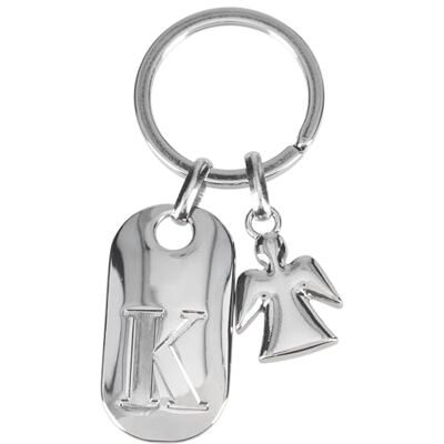 Depesche 11800-012 Porte-clés argenté avec lettre K et ange gardien en alliage de zinc avec pochette en velours colorée, argenté, Einheitsgröße Depesche 11800-012 Porte-clés argenté avec lettre K et ange gardien en alliage de zinc avec pochette en velours colorée, argenté, Einheitsgröße