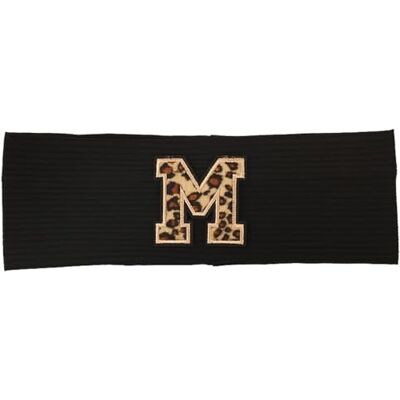 ITRHJTGP Diadème en tricot à rayures avec lettres imprimées, doux et décontracté, en coton côtelé, accessoires pour cheveux pour femme (noir) M ITRHJTGP Diadème en tricot à rayures avec lettres imprimées, doux et décontracté, en coton côtelé, accessoires pour cheveux pour femme (noir) M