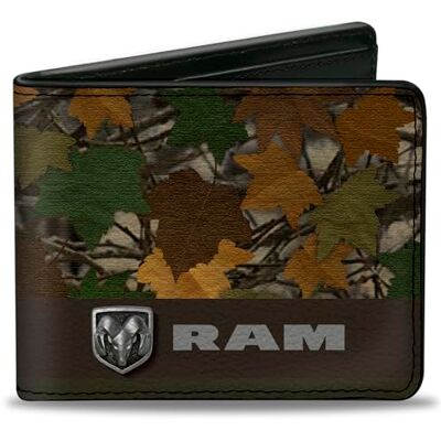 Buckle-Down Portefeuille à deux volets Portefeuille à boucle en PU Logo de la marque Ram Camouflage Marron/vert/argenté Pour homme Buckle-Down Portefeuille à deux volets Portefeuille à boucle en PU Logo de la marque Ram Camouflage Marron/vert/argenté Pour homme