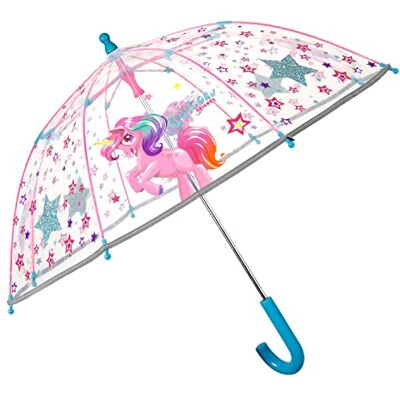 p:os Cool Kids Unicorn 76988088 Parapluie pour enfant avec motif licorne, transparent, coupe-vent, avec ouverture automatique et structure en fibre de verre solide, diamètre : environ 64 cm, p:os Cool Kids Unicorn 76988088 Parapluie pour enfant avec motif licorne, transparent, coupe-vent, avec ouverture automatique et structure en fibre de verre solide, diamètre : environ 64 cm,