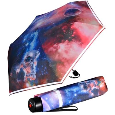 Knirps 4Kids Parapluie de poche réfléchissant pour enfant avec bordure réfléchissante, Espace, 90 cm Knirps 4Kids Parapluie de poche réfléchissant pour enfant avec bordure réfléchissante, Espace, 90 cm