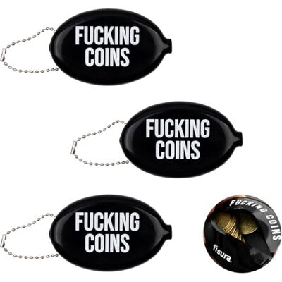 Fisura – Porte-monnaie ovale en gomme “F*cking coins” noir. Style rétro avec chaîne, mini portefeuille unisexe de poche, idée cadeau originale. 3 unités. Fisura – Porte-monnaie ovale en gomme “F*cking coins” noir. Style rétro avec chaîne, mini portefeuille unisexe de poche, idée cadeau originale. 3 unités.
