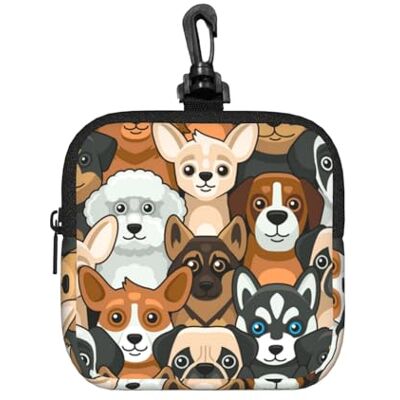 Poadnly Sac de rangement carré à fermeture éclair en néoprène avec imprimé chien de style dessin animé, petit portefeuille, pochette à monnaie, porte-monnaie Poadnly Sac de rangement carré à fermeture éclair en néoprène avec imprimé chien de style dessin animé, petit portefeuille, pochette à monnaie, porte-monnaie