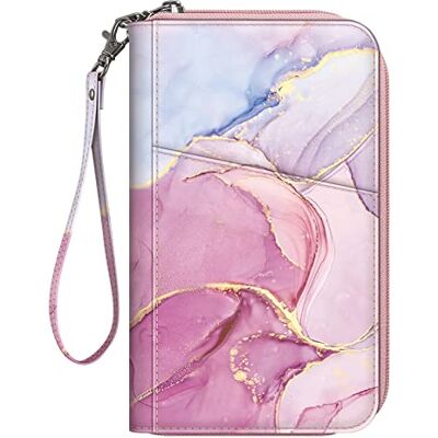 FINTIE Portefeuille de voyage pour la famille 4-6, blocage RFID, pochette pour passeports, cartes de visite, cartes de crédit, cartes d'embarquement, rose marbré FINTIE Portefeuille de voyage pour la famille 4-6, blocage RFID, pochette pour passeports, cartes de visite, cartes de crédit, cartes d'embarquement, rose marbré