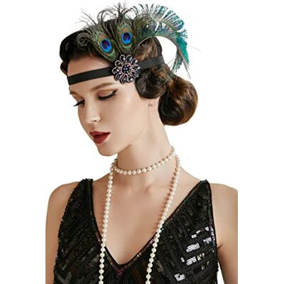 BABEYOND Bandeau pour femme années 1920 avec plume de paon style années 21 inspiré du Great Gatsby Accessoires de costume pour femme BABEYOND Bandeau pour femme années 1920 avec plume de paon style années 21 inspiré du Great Gatsby Accessoires de costume pour femme