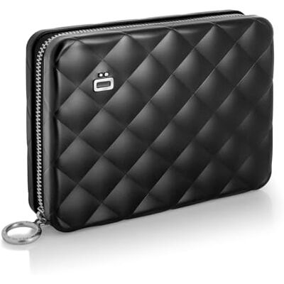 ÖGON -DESIGNS- OGON Portefeuille en Aluminium matelassé pour Femmes Format passeport Le Lady Case Large Capacité de 15 cartes, passeport, pièces et billets Protection anti-RFID (Black) ÖGON -DESIGNS- OGON Portefeuille en Aluminium matelassé pour Femmes Format passeport Le Lady Case Large Capacité de 15 cartes, passeport, pièces et billets Protection anti-RFID (Black)