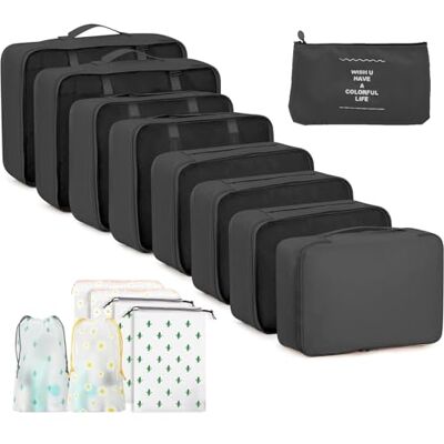 GIBOHOM Organiseur de valise, 15 sacs de rangement, imperméables, résistants à la déchirure, pour ranger les vêtements pendant les voyages et à la maison, noir GIBOHOM Organiseur de valise, 15 sacs de rangement, imperméables, résistants à la déchirure, pour ranger les vêtements pendant les voyages et à la maison, noir