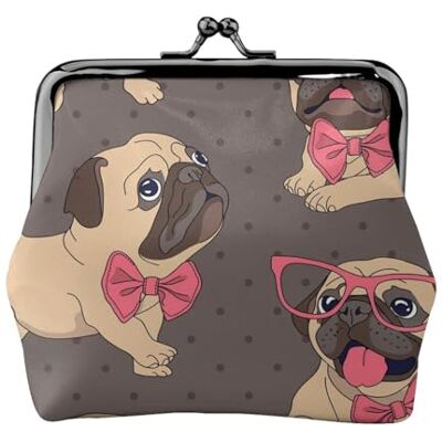 TRUIGYN Porte-monnaie en cuir avec motif chiot carlin dans des lunettes et un nœud papillon, porte-monnaie en cuir avec fermoir à boucle, comme sur l'image, One Size, Pochette à monnaie TRUIGYN Porte-monnaie en cuir avec motif chiot carlin dans des lunettes et un nœud papillon, porte-monnaie en cuir avec fermoir à boucle, comme sur l'image, One Size, Pochette à monnaie