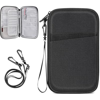 FINTIE Portefeuille pour passeport familial, organiseur de documents de voyage avec blocage RFID, pochette avec porte-stylo, porte-clés, cartes de crédit pour homme et femme, Noir, Porte-passeport FINTIE Portefeuille pour passeport familial, organiseur de documents de voyage avec blocage RFID, pochette avec porte-stylo, porte-clés, cartes de crédit pour homme et femme, Noir, Porte-passeport