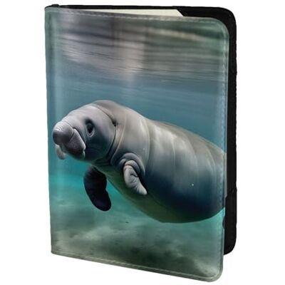 YQxwJL Manatee Étui de passeport en cuir avec imprimé animal pour homme et femme, noir, One Size YQxwJL Manatee Étui de passeport en cuir avec imprimé animal pour homme et femme, noir, One Size