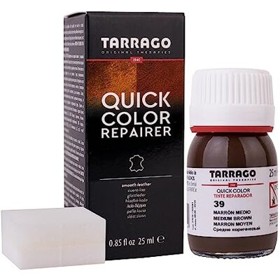 Tarrago Quick Color 25 ml Colorant Renouvellement de couleur pour chaussures en cuir lisse et toile, Marron moyen (39), 20.00 ml Tarrago Quick Color 25 ml Colorant Renouvellement de couleur pour chaussures en cuir lisse et toile, Marron moyen (39), 20.00 ml