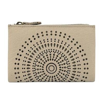 Laura Biagiotti Portefeuille Femme Cuir Véritable Compact Motif Mandala Perforé, Porte-Monnaie Zippé, Crème Laura Biagiotti Portefeuille Femme Cuir Véritable Compact Motif Mandala Perforé, Porte-Monnaie Zippé, Crème