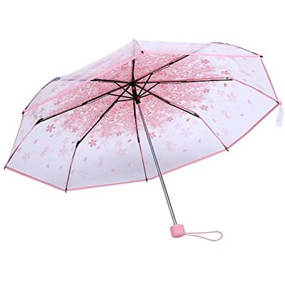MAGT Parapluie pliant, fleur de cerisier, 4 couleurs, transparent, tendance, beau parapluie de pluie (rose) MAGT Parapluie pliant, fleur de cerisier, 4 couleurs, transparent, tendance, beau parapluie de pluie (rose)