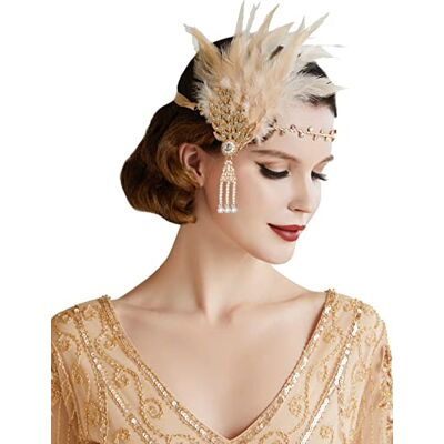 BABEYOND Bandeau Plume Année 20 Gatsby Couronne Plume Accessoires Gatsby Flapper Bandeau des Année 1920 Serre-tête Vintage Classique Partie à Thème (Champagne) BABEYOND Bandeau Plume Année 20 Gatsby Couronne Plume Accessoires Gatsby Flapper Bandeau des Année 1920 Serre-tête Vintage Classique Partie à Thème (Champagne)