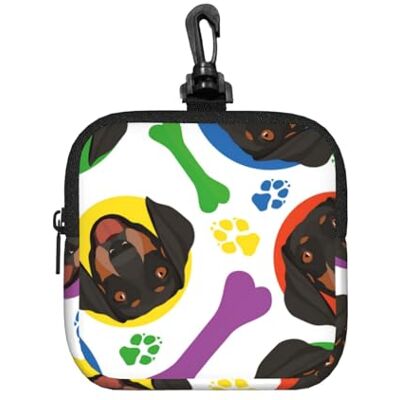 Poadnly Sac de rangement en néoprène avec motif de teckel ludique, carré à fermeture éclair, petit portefeuille, pochette à monnaie, porte-monnaie Poadnly Sac de rangement en néoprène avec motif de teckel ludique, carré à fermeture éclair, petit portefeuille, pochette à monnaie, porte-monnaie