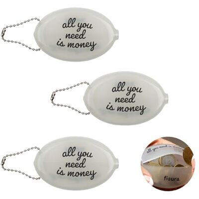 Fisura – Porte-monnaie en gomme ovale “All you need” blanc. Porte-monnaie rétro avec chaîne, mini portefeuille de poche unisexe, idée cadeau originale. 3 unités. Fisura – Porte-monnaie en gomme ovale “All you need” blanc. Porte-monnaie rétro avec chaîne, mini portefeuille de poche unisexe, idée cadeau originale. 3 unités.