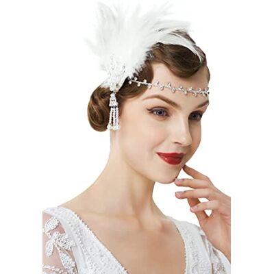 BABEYOND Bandeau Plume Année 20 Gatsby Couronne Plume Accessoires Gatsby Flapper Bandeau serre-tête Vintage Classique blanc BABEYOND Bandeau Plume Année 20 Gatsby Couronne Plume Accessoires Gatsby Flapper Bandeau serre-tête Vintage Classique blanc