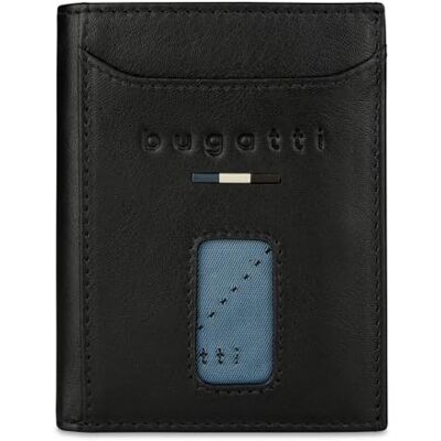 bugatti Romeo Porte-cartes en cuir avec compartiment Airtag et protection RFID, portefeuille fin très spacieux, noir bugatti Romeo Porte-cartes en cuir avec compartiment Airtag et protection RFID, portefeuille fin très spacieux, noir
