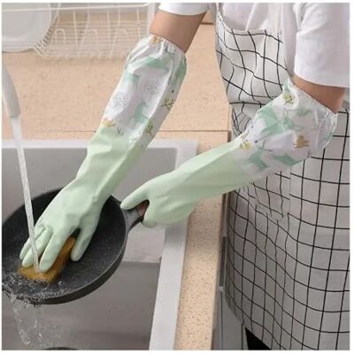 FNBDDX Gants de vaisselle chauds en caoutchouc imperméables for la cuisine et le ménage nettoyage for femmes(Green flower sleeve) FNBDDX Gants de vaisselle chauds en caoutchouc imperméables for la cuisine et le ménage nettoyage for femmes(Green flower sleeve)