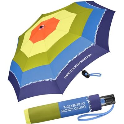 United Benetton Mini parapluie de poche automatique à pois, Texte arc-en-ciel, 95 cm United Benetton Mini parapluie de poche automatique à pois, Texte arc-en-ciel, 95 cm