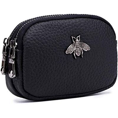 Juvel Porte-Monnaie en Cuir véritable pour Femme Double Zipper Bee Change Pouch Wallet Card Holder Porte-Monnaie Mini Simple Cute Coin Pocket utile pour Les Femmes, Noir, S Juvel Porte-Monnaie en Cuir véritable pour Femme Double Zipper Bee Change Pouch Wallet Card Holder Porte-Monnaie Mini Simple Cute Coin Pocket utile pour Les Femmes, Noir, S