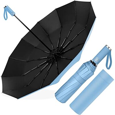 Poligono Parapluie Pliant Automatique, Grand Parapluie 12 Baleines pour Homme Femme, Anti Vent, Diamètre 105 cm (Bleu Clair) Poligono Parapluie Pliant Automatique, Grand Parapluie 12 Baleines pour Homme Femme, Anti Vent, Diamètre 105 cm (Bleu Clair)