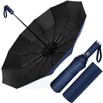 Poligono Parapluie Pliant Automatique, Grand Parapluie 12 Baleines pour Homme Femme, Anti Vent, Diamètre 105 cm (Bleu Marine) Poligono Parapluie Pliant Automatique, Grand Parapluie 12 Baleines pour Homme Femme, Anti Vent, Diamètre 105 cm (Bleu Marine)