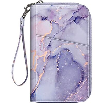 FINTIE Portefeuille de voyage pour famille 4-6, blocage RFID, pochette pour passeports, cartes de visite, cartes de crédit, cartes d'embarquement, marbre lilas FINTIE Portefeuille de voyage pour famille 4-6, blocage RFID, pochette pour passeports, cartes de visite, cartes de crédit, cartes d'embarquement, marbre lilas